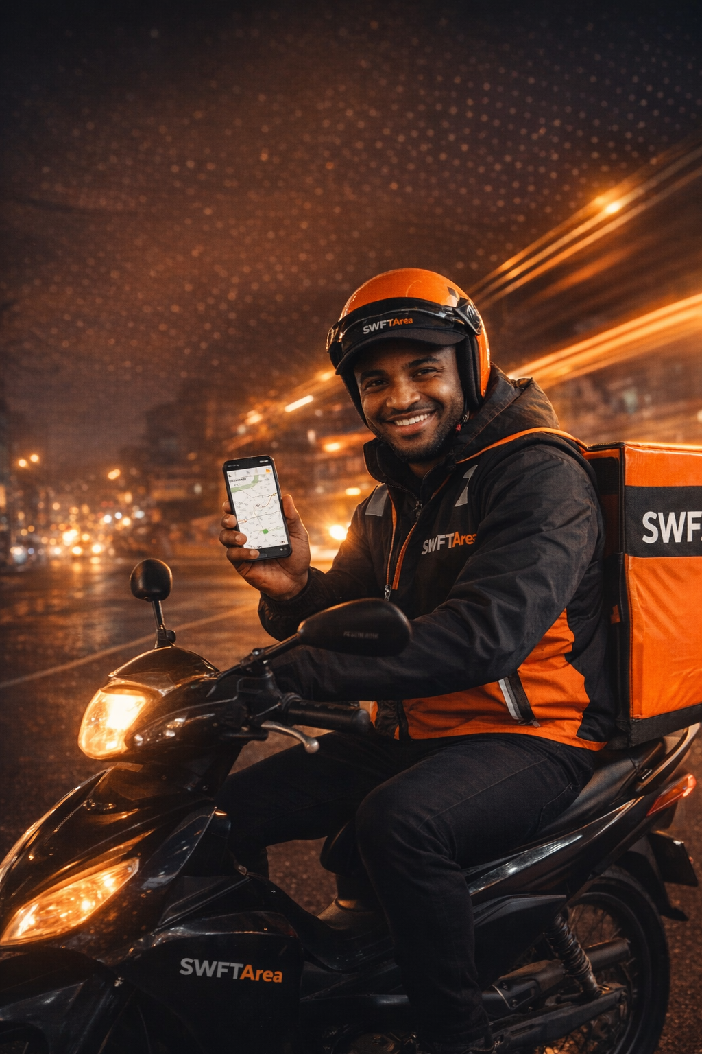 SWFTAREA rider on motorcycle at night in Warri city